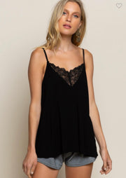 Lace Detail Tank Top With Adjustable Straps (Available in Black & Blueberry)