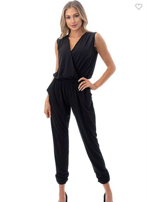 Ariella Black Surplice Jogger Leg Jumpsuit