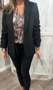 Black Shawl Lapel Blazer With Ruched Sleeves- Available in Off White Too!