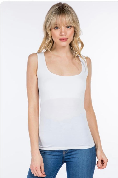 Square Neck Tank With Shelf- Black or White