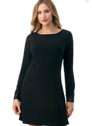 Ariella Simple Black Dress With Sequin Sleeve Detail