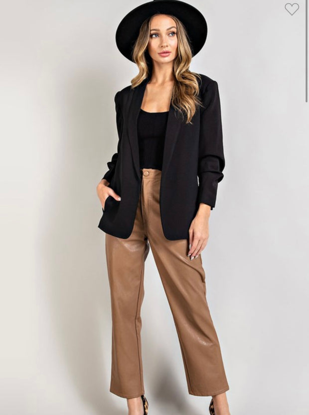 Black Shawl Lapel Blazer With Ruched Sleeves- Available in Off White Too!