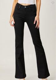 Risen Mid Rise Basic Black Flare Jeans- No Rips