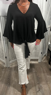 Tie Front Bell Sleeve Top- Available in Black or Blue