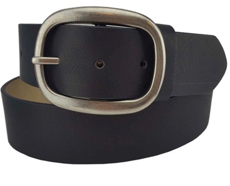 Black Vintage Vegan Single Silver Buckle Belt