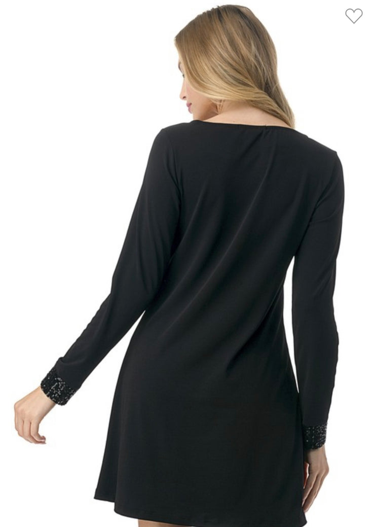 Ariella Simple Black Dress With Sequin Sleeve Detail