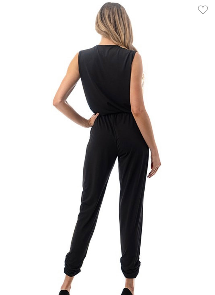 Ariella Black Surplice Jogger Leg Jumpsuit