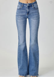 Risen Mid Rise Basic Flare Jeans- No Rips