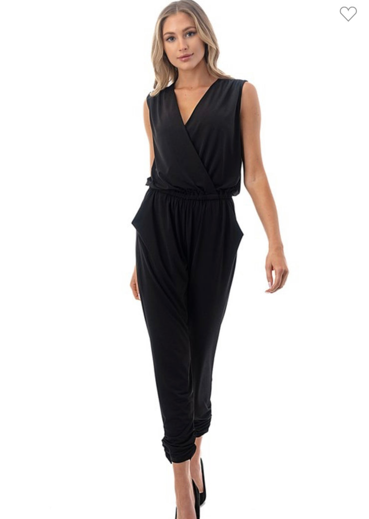 Ariella Black Surplice Jogger Leg Jumpsuit