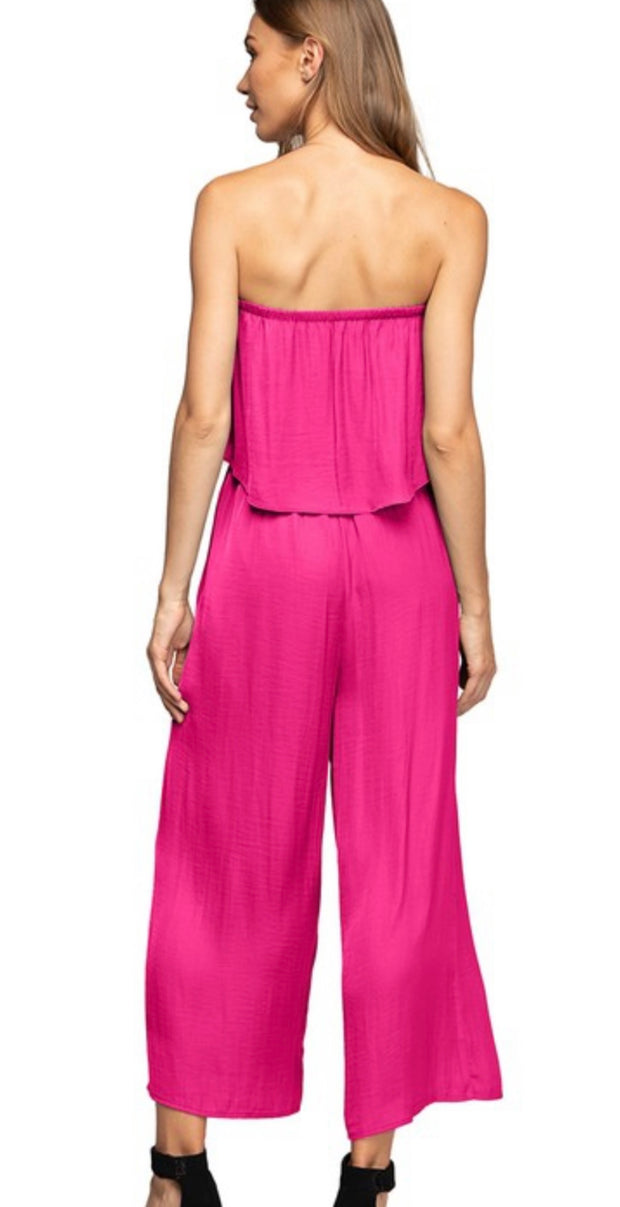 Hot Pink Layered Top Cropped Jumpsuit