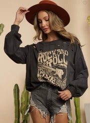 Rock & Roll Distressed Vintage Black Lightweight Sweatshirt