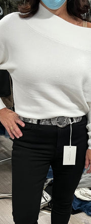 Grey/Silver Hue Snake Skin Pattern Belt With Silver Buckle- Width: 1.38"