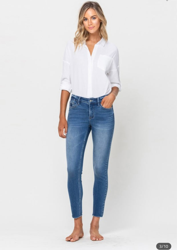 Vervet Mid Rise Raw Hem Crop Skinny Jeans- no distressing