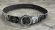 Grey/Silver Hue Snake Skin Pattern Belt With Silver Buckle- Width: 1.38"