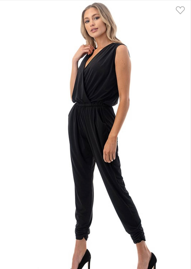 Ariella Black Surplice Jogger Leg Jumpsuit