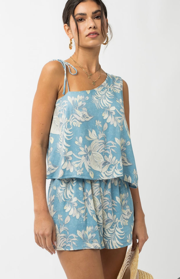 Light Blue Floral Print Romper